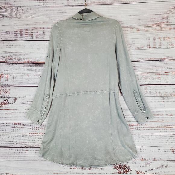 Chaser Drawstring Gray Shirt Dress Sz M Elephant Cloud Wash Casual Neutral NWT - Picture 3 of 12